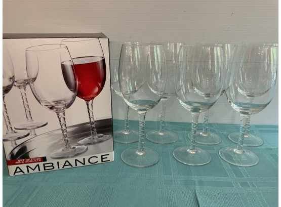 Set Of 7 Wine Glasses -2 With Small Bubbles In Glass- 8 1/2 Inches Tall