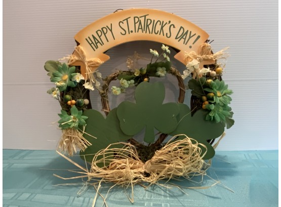St Patricks Day Grapevine Wreath,wooden Shamrocks ,Happy St Patricks Day Sign, Artificial  Flowers 13inches.