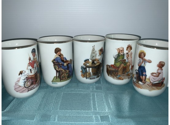 5 Norman Rockwell Collector Mugs- From Norman Rockwell Museum -Small Flaw On Cobbler  As Shown In Picture 1982