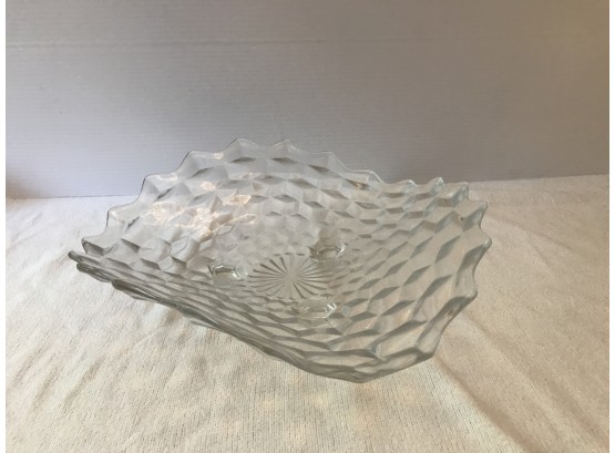 Vintage Clear Glass Floppy Dish With Legs And Textured