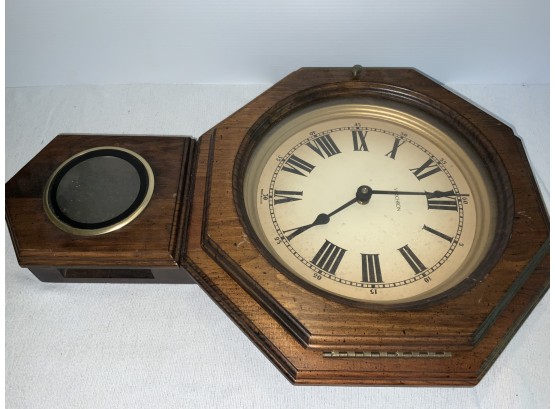 Verichron  Wooden Clock -missing Pendulum- Battery Operated- Small Scratches As Pictured