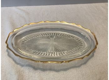 Vintage Gold Rimmed Clear Glass Condiment Dish