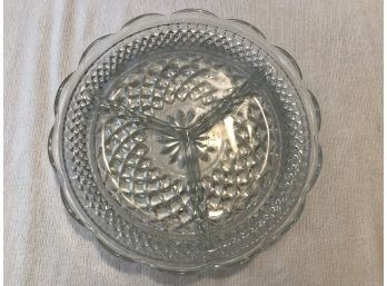Heavy Clear Cut Glass Serving Dish With Dividers