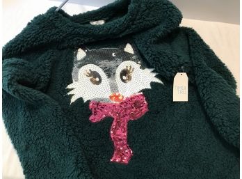 New Plush Long Sleeve Pullover With Sequined Fox, Womns Size M