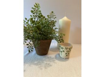 Small Plant With Ivy Candle Holder & Candle & Large Tall Candle (new)