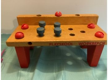 Vintage Playschool Workbench-missing Hammer And Screwdriver-very Well Loved