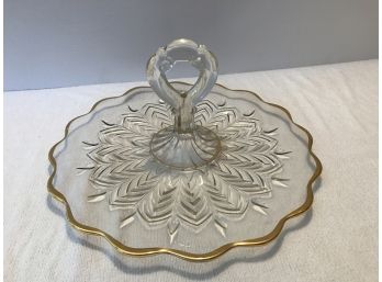 Vintage Gold Rimmed Serving Platter With Handle