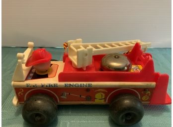 Vintage Fisher Price Wooden Fire Engine-age Appropriate Wear Some Damage On Side As Pictured