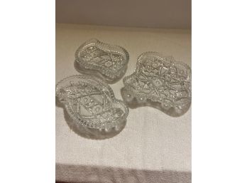 3 Heavy Clear Cut Glass Dishes