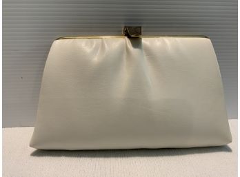 Vintage White Leather Like Clutch , Slightly Used, Flaw On Clasp