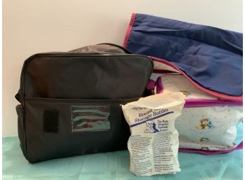 Diaper Bag With Changing Pad, Small Bag With 2 Breast Milk Storage Bottles-like New