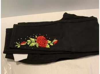 Jeans With Rose Applique And Rhinestones Size Small NEW