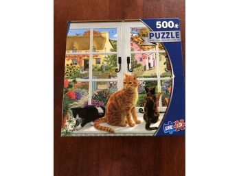 New/ 500 Piece Puzzle Cat & Kittens In The Window