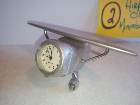 Airplane Clock Miniature 2.75' Collectible On Wheels Vintage