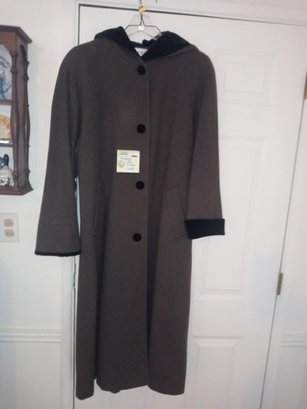 John Meyer Of Norwich Coat Vintage Women Brown Long Hooded Lined