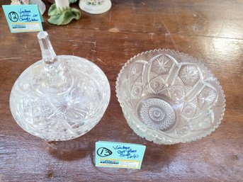 Vintage Crystal Cut Glass Bowl Dish (2) Lot