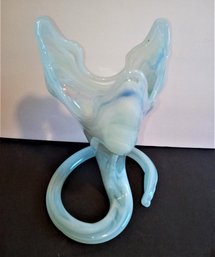 Murano Style Sooner Art Blue Glass Tulip Vase 9.75'H MCM Swirl Tail