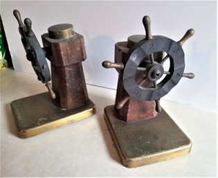 Vintage Brass Bakelite Ship Wheel Bookends