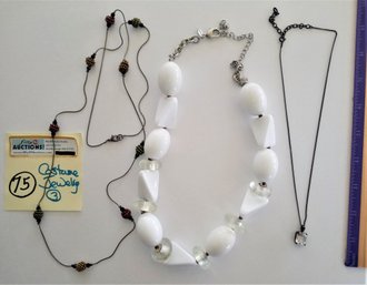 Necklaces Costume Jewelry Lot (3) White Black Beads Stones More