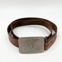 Vintage Leather Belt And Belt Buckle - CAMP TADMA - CONNECTICUT RIVERS COUNCIL - BOY SCOUTS