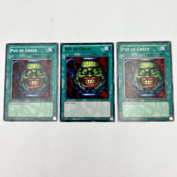 Yu-Gi-Oh! TCG - Lot Of 3 Rare 'POT OF GREED' Cards (LOB-119, BP02-EN129, SD1-EN015) - YuGiOh