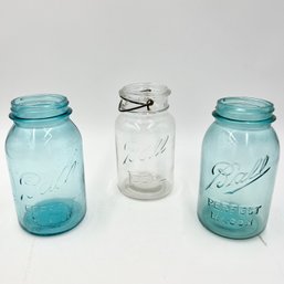 Lot Of 3 Vintage BALL Mason Jars - BALL IDEAL, BALL PERFECT MASON