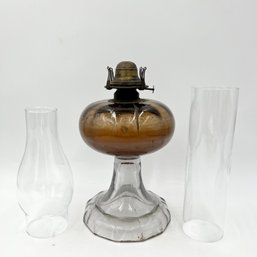 Antique QUEEN ANNE Kerosene Oil Lamp / Hurricane Lamp With Two Globes