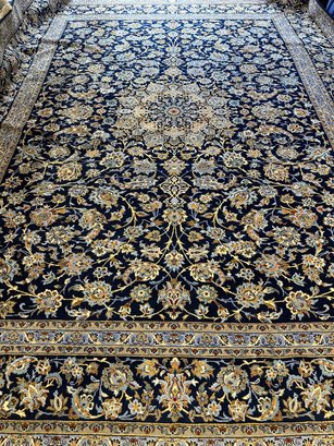 Signed Hand Knotted Persian Kashan Rug  13.5x10.3 Ft    #1345