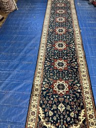 Hand Knotted Indo Tabriz Runner Rug  12.5x2.6 Ft.  #1470