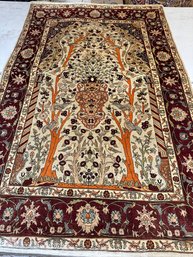 Fine Hand Knotted Tree Of Life Hereke Silk Rug 3.2x5.2 Ft. #5023