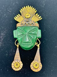 Vintage Mexican Jade Face Brooch
