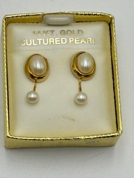 Vintage NOS 14 Kt Gold And Pearl Earrings