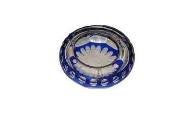 Cobalt Blue Bohemian Czech And Clear Crystal Ashtray