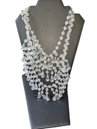 Gigantic Vintage GRAZIANO Signed Cluster Bib Three Strand Clear Acrylic Necklace