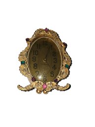 Antique Brass Filigree Vanity Clock With Czech Glass Stones,  Overwound,  Jammed Mechanism.  Marked On Bottom