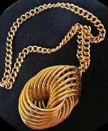 Gigantic Vintage Statement MCM Gold Tone Chain And Abstract Artist Pendant Sculpture