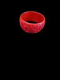 Vintage Wooden Carved Bracelet Painted Red  It's Wood. Origin Unknown