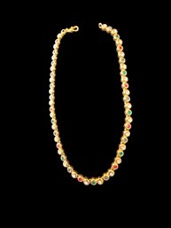 Vintage Costume Jewelry,  Gold Tone Necklace Unsigned With Glass Multicolored Gemstones