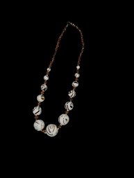 Vintage Marbled MURANO Glass Beaded Necklace White And Brown