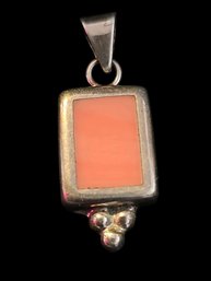 Vintage Mexico Sterling Pendant Signed And Marked With Coral Inlay, Tested,