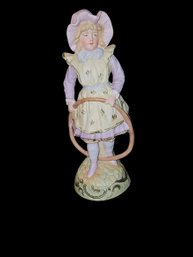 Victorian German Statue Of Girl With Hula Hoop