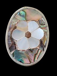 Vintage Mexico Abalone Floral Inlay Pattern Pendant