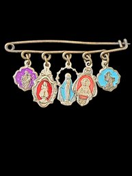 Victorian Religious Prayers Pin With The Saints Enameled And Silver