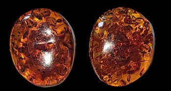 Authentic Vintage Amber Stone Clip Earrings With 925 Sterling Backs