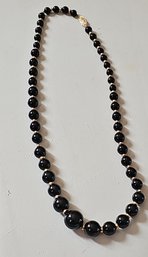 Vintage Fine Jewelry 14k Yellow Gold Clasp With Black Onyx Beads And 14k Yellow Gold Beaded Necklace