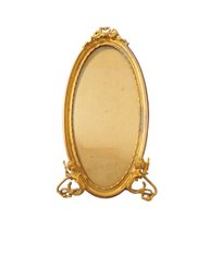 Antique Art Nouveau Gilt Brass  Frame With Glass Oval With Ornate Figural Feet