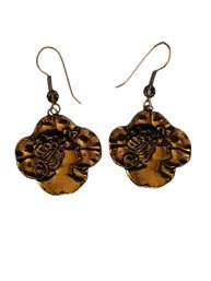 Art Nouveau Style Earrings Gold Tone Victorian Women Bust On Lilly Pad