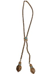 Vintage Deco Gold Filled Chain With Gold Tone Filigree Slider Glass Aquamarine Center Stone