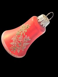 Vintage Western Germany Hand-blown And Hand-painted Red Glass Bell Ornament With Gold Snowflakes