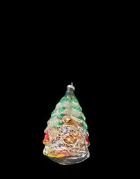 Vintage Hand-painted , Hand-blown Fir Tree With Santa Face And Mushrooms  Glass Ornament,  Made In West German